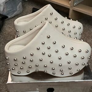 Azalea Wang White Studded Mules